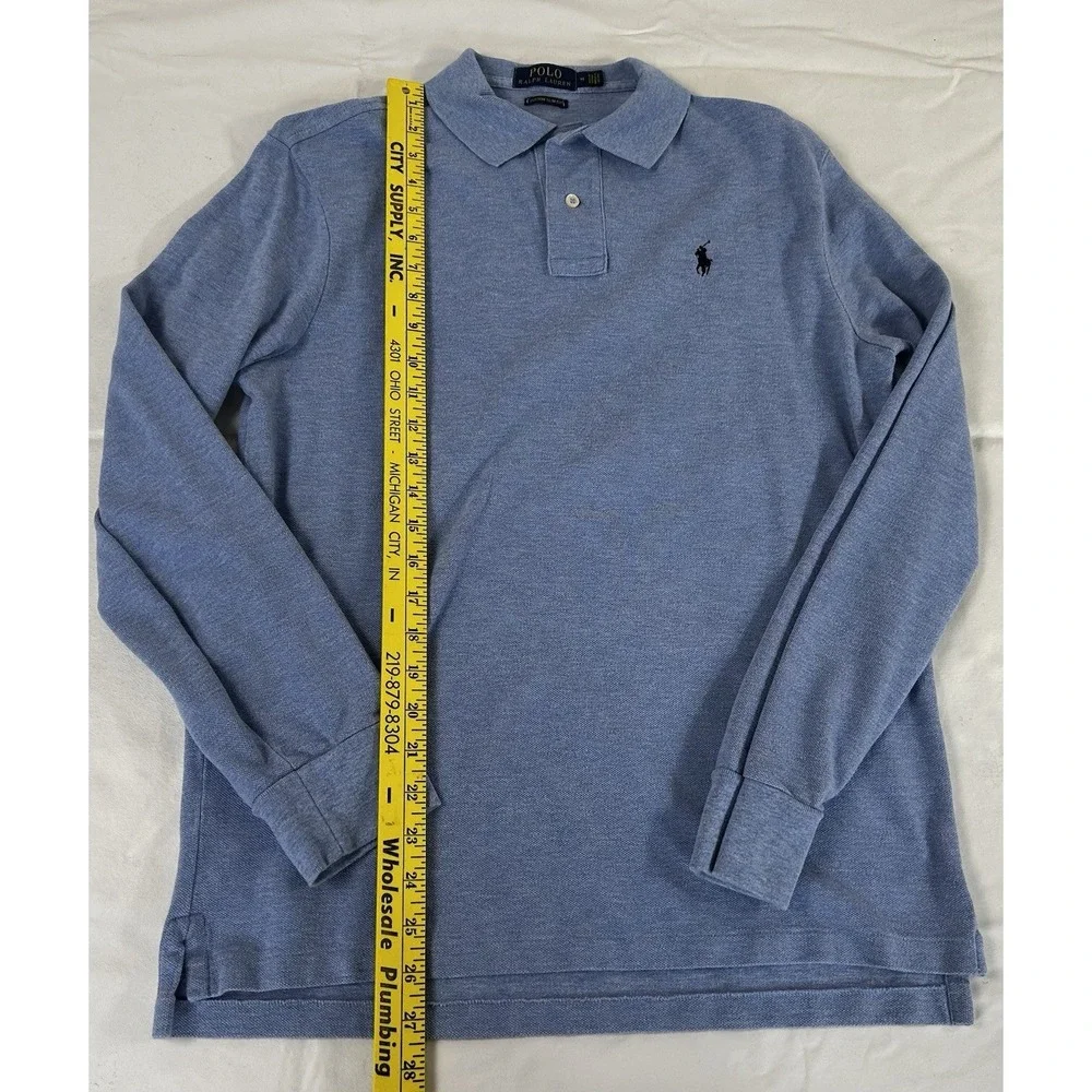 Polo Ralph Lauren Polo Shirt Men's Med Blue Long Sleeve Custom Fit 100% Cotton